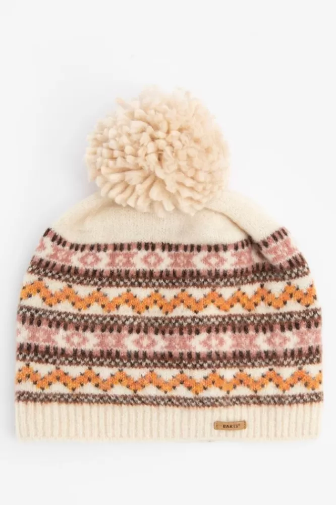 Kids Barts Accessoires- Beige Beanie Met Multicolour Print En Pompom