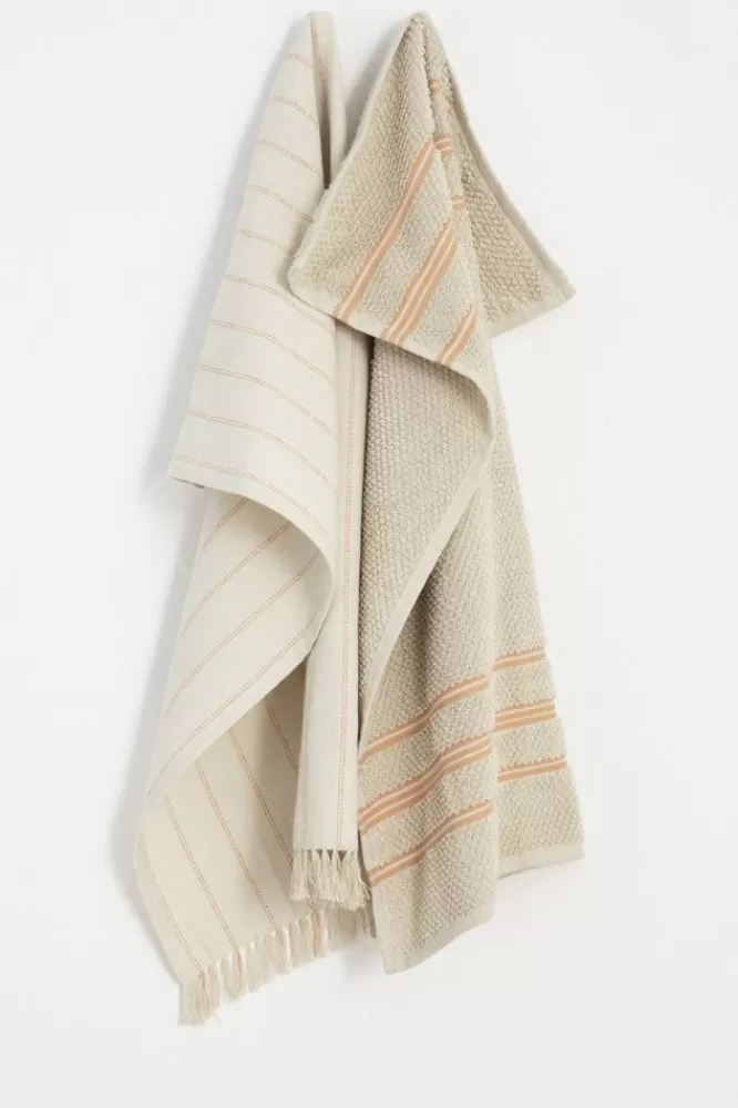 * Keukentextiel-Beige Gestreepte Handdoek En Theedoek Terry