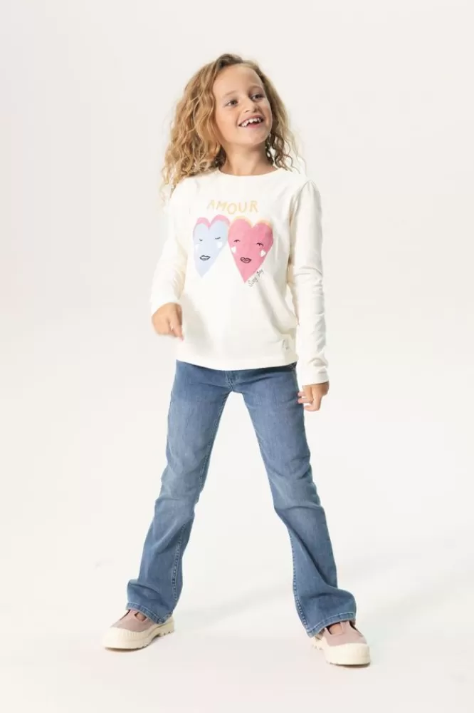 Kids * T-Shirts En Tops-Beige Longsleeve T-Shirt Met Amour Print