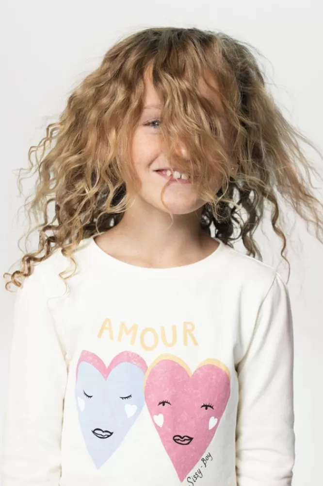 Kids * T-Shirts En Tops-Beige Longsleeve T-Shirt Met Amour Print