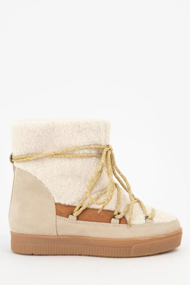 Dames Schoenen-BeigeSuedeSnowbootsMetTeddy