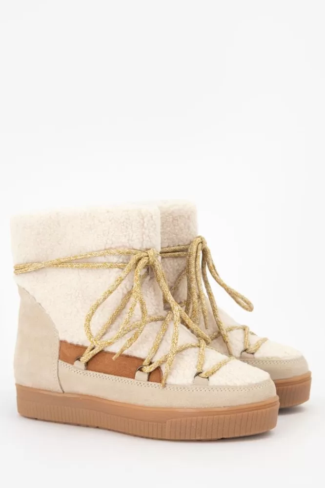 Dames Schoenen-BeigeSuedeSnowbootsMetTeddy