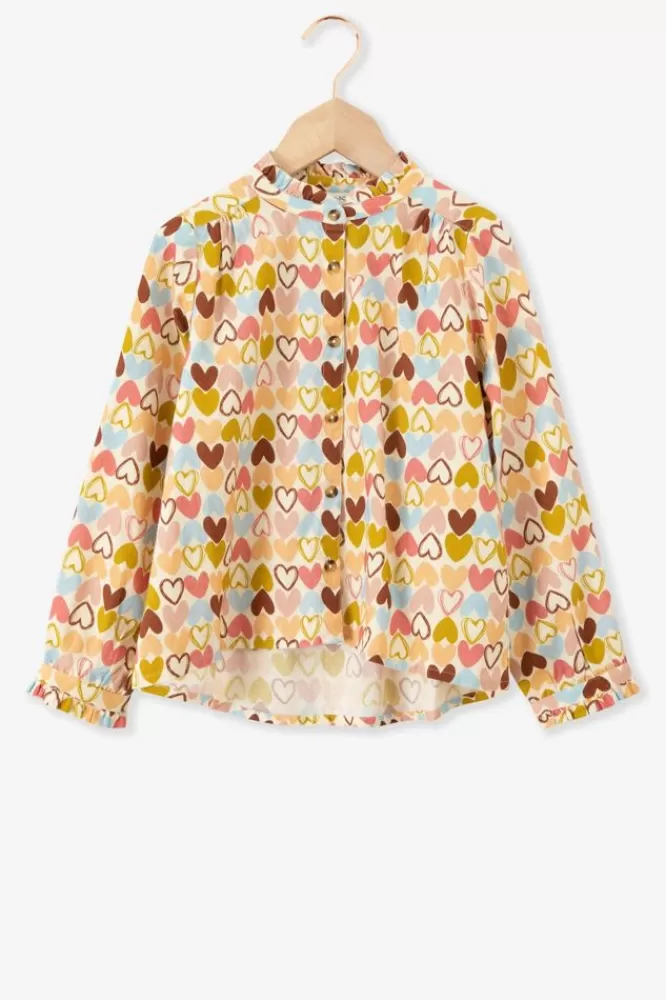 Kids * Blouses-Blouse Met Multicolour Hartjesprint En Ruffle Details