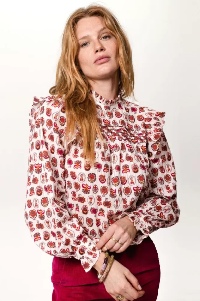 Dames Blouses-BlouseMetMulticolourPrintEnRuffles