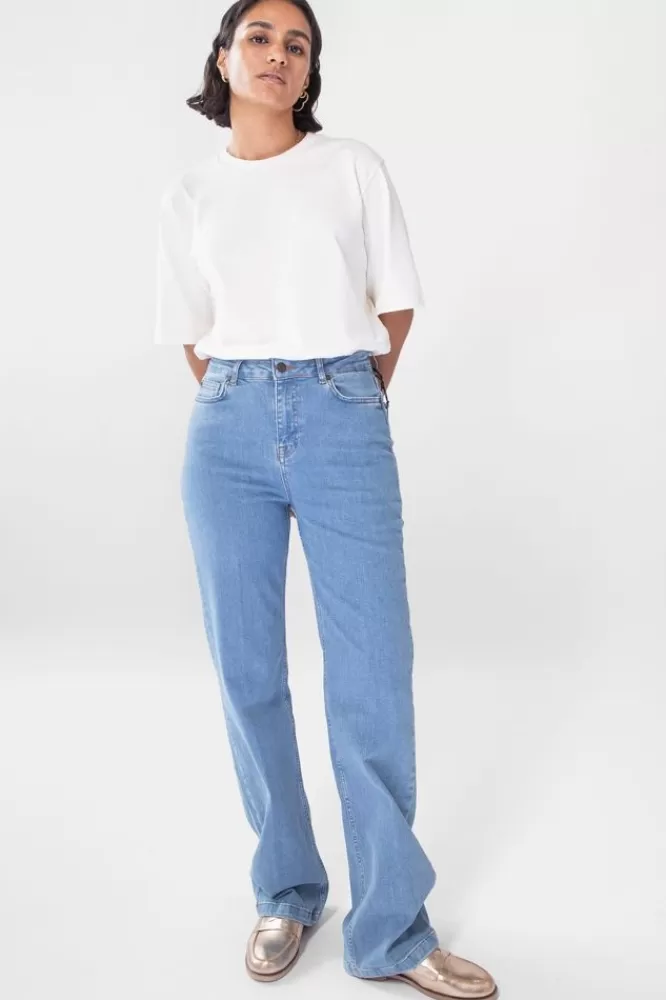 Dames Jeans-BrallyBlueHighWaistWideLegJeans