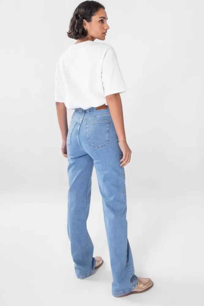 Dames Jeans-BrallyBlueHighWaistWideLegJeans