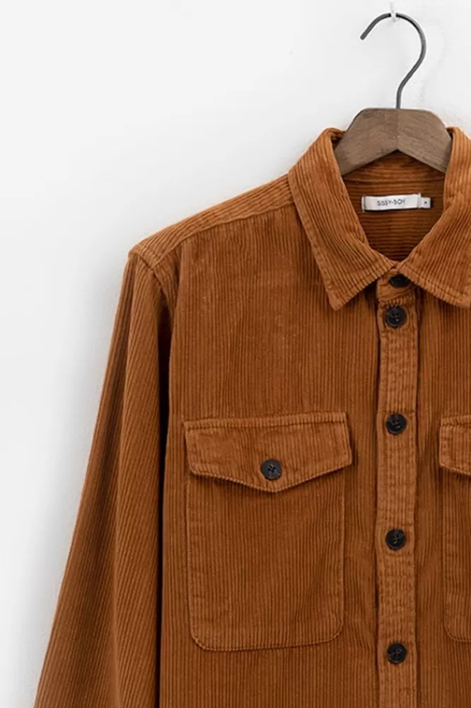 Heren * Overhemden-Bruin Corduroy Overshirt