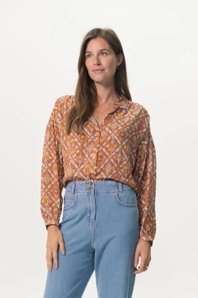 Dames Blouses-BruineBlouseMetMulticolourPrint