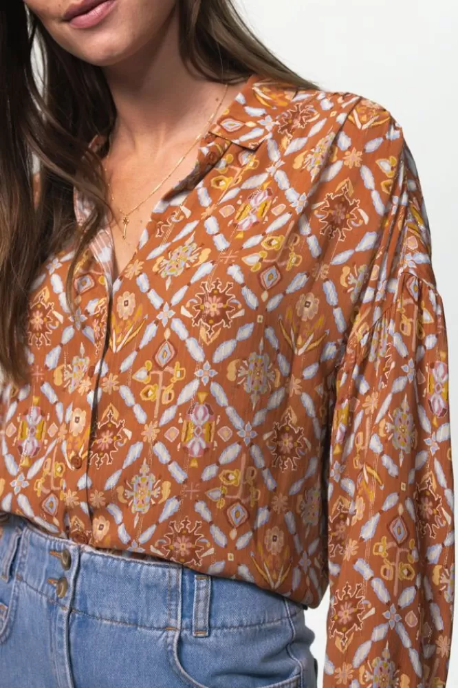 Dames Blouses-BruineBlouseMetMulticolourPrint