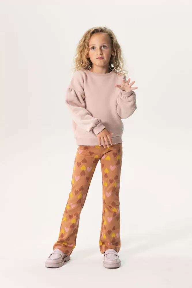 Kids * Broeken-Bruine Flared Legging Met Jaquard Gebreide Hartjes