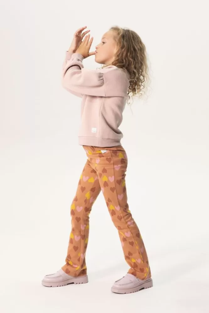 Kids * Broeken-Bruine Flared Legging Met Jaquard Gebreide Hartjes