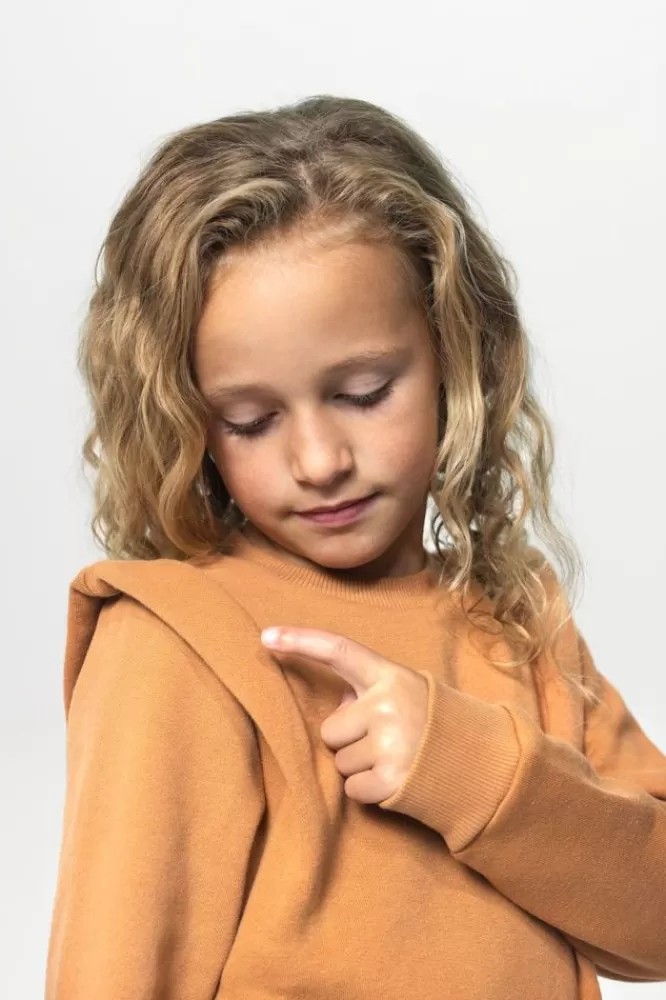 Kids * Truien En Vesten-Bruine Sweater Met Schouderdetails