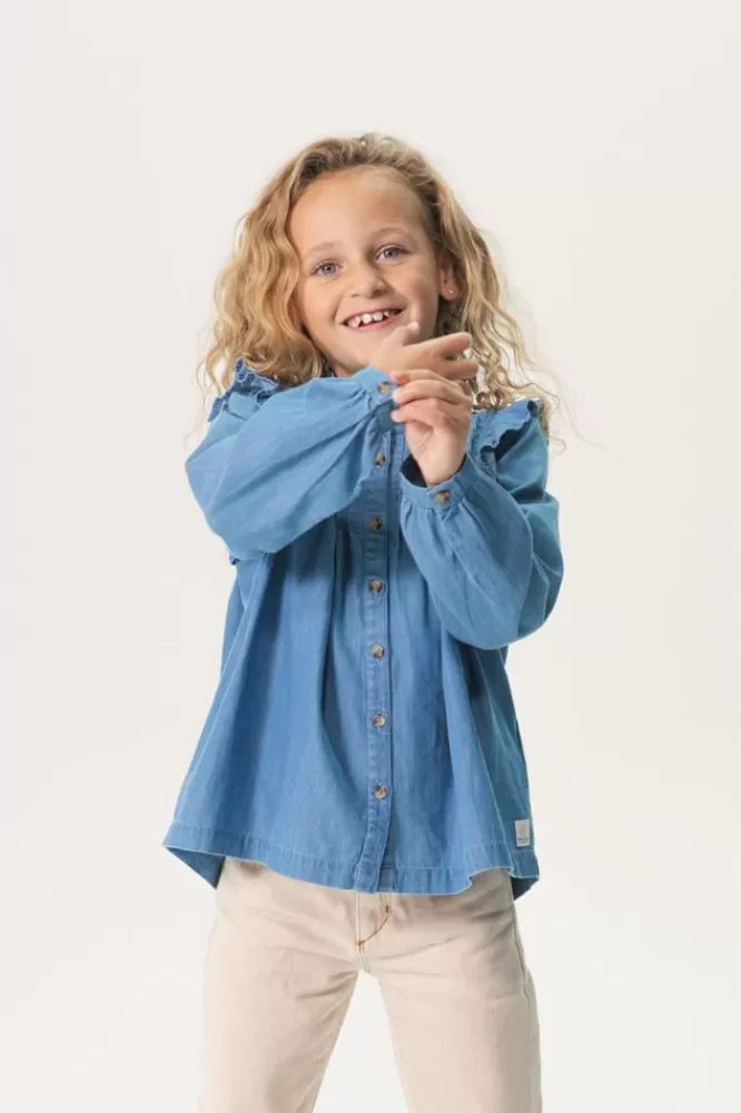 Kids * Blouses-Denim Blouse Met Ruffle Details En Pintucks