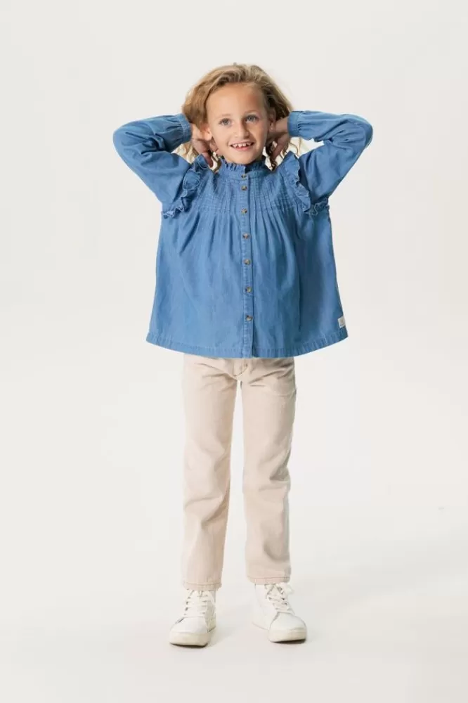 Kids * Blouses-Denim Blouse Met Ruffle Details En Pintucks