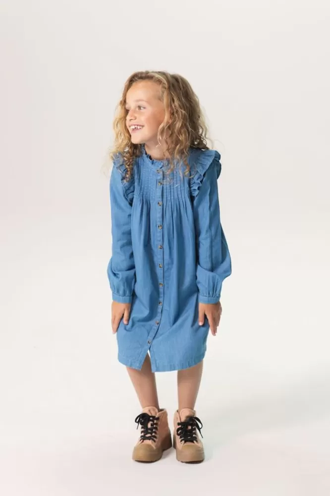 Kids * Jurken-Denim Jurk Met Ruffle Details En Pintucks