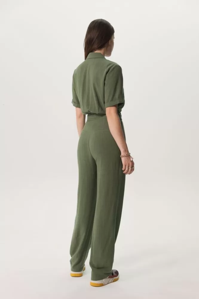 Dames Jumpsuits-DonkerELinnenStraightLegJumpsuit