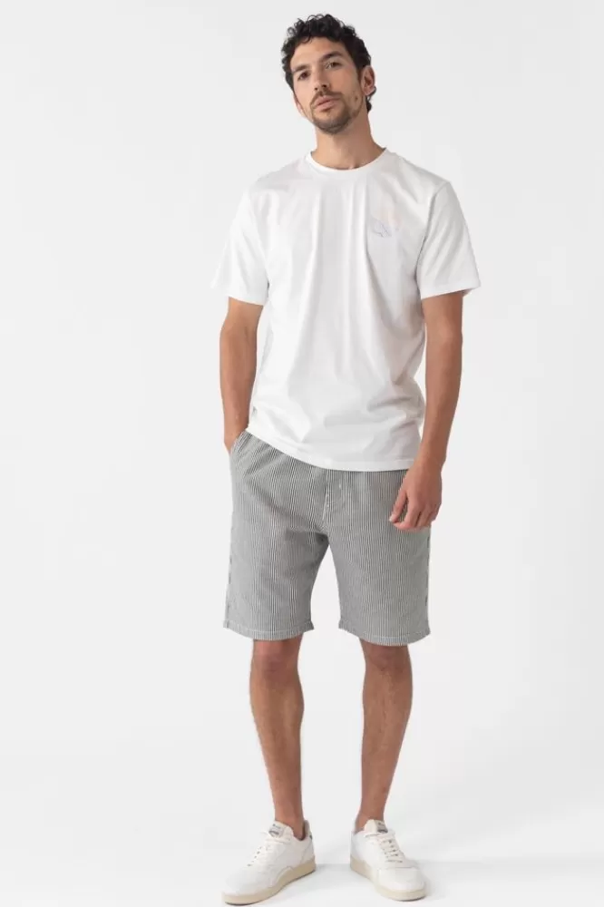 Heren * Broeken-Donkerblauw Gestreepte Chino Short