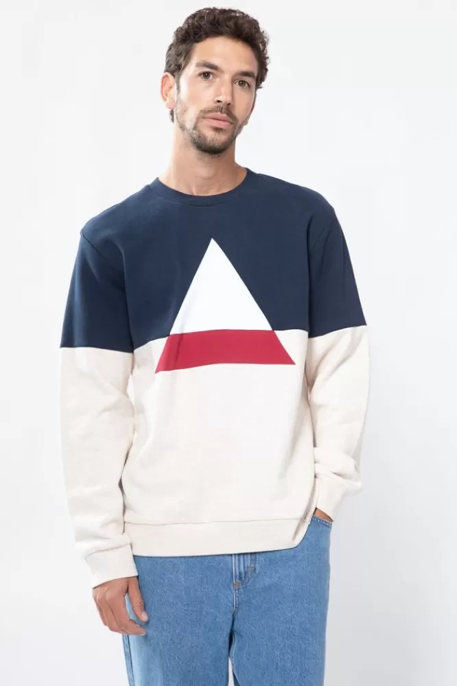 Heren * Truien En Vesten-Donkerblauwe Katoenen Colourblock Sweater