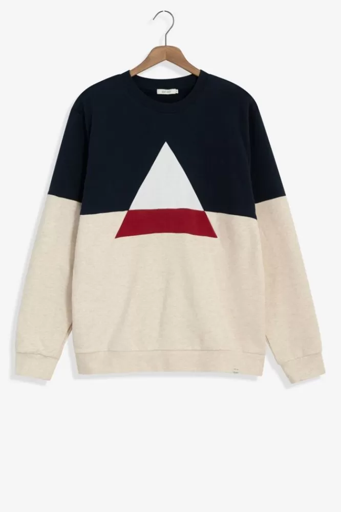 Heren * Truien En Vesten-Donkerblauwe Katoenen Colourblock Sweater