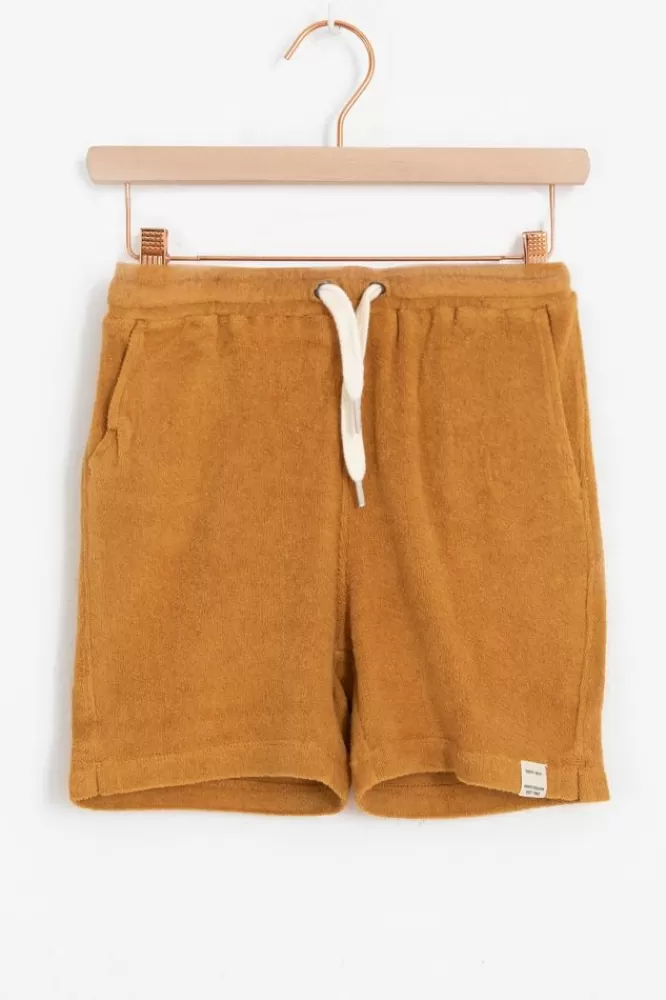 Kids * Broeken-Donkergele Badstof Shorts