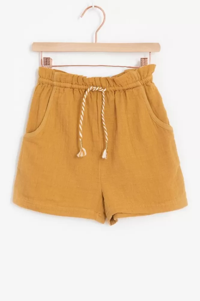 Kids * Broeken-Donkergele Mousseline Shorts