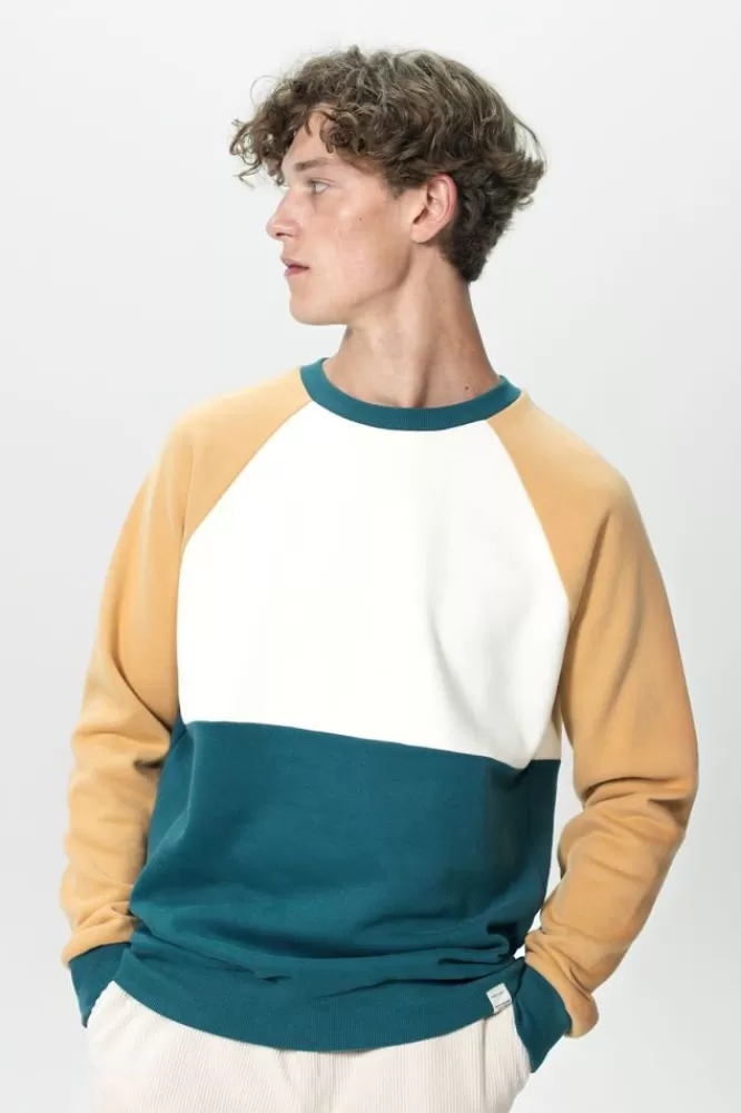 Heren * Truien En Vesten-Donkergroene Colourblock Sweater