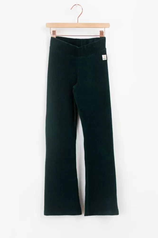 Kids * Broeken-Donkergroene Rib Flared Legging