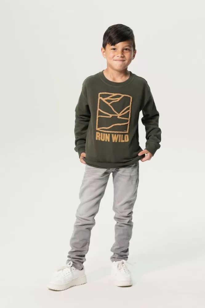 Kids * Truien En Vesten-Donkergroene Sweater Met Badstof Print