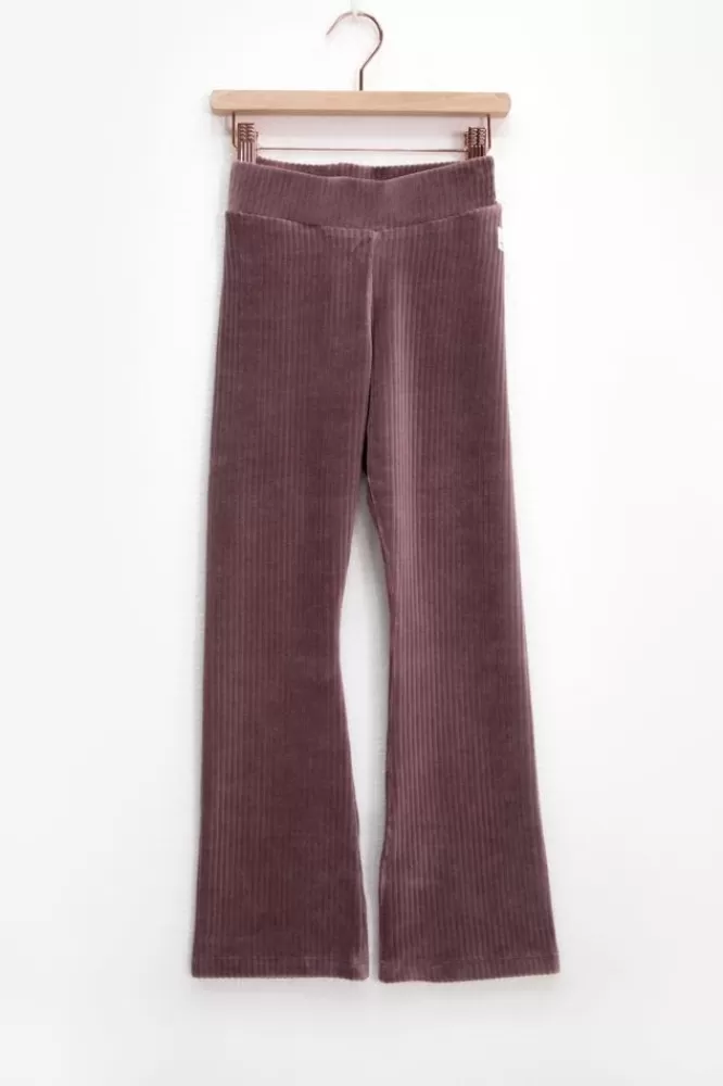 Kids * Broeken-Donkerpaarse Rib Flared Legging