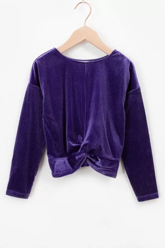 Kids * T-Shirts En Tops-Donkerpaarse Ribcord Velvet Top Met Knoopdetail