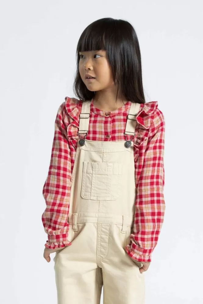 Kids * Blouses-Donkerrode Geruite Blouse Met Ruffles