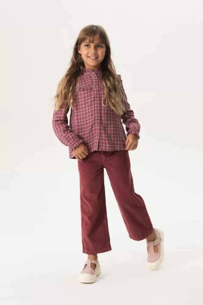 Kids * Broeken-Donkerroze Corduroy Culotte Broek