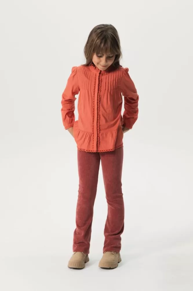 Kids * Broeken-Donkerroze Rib Flared Legging