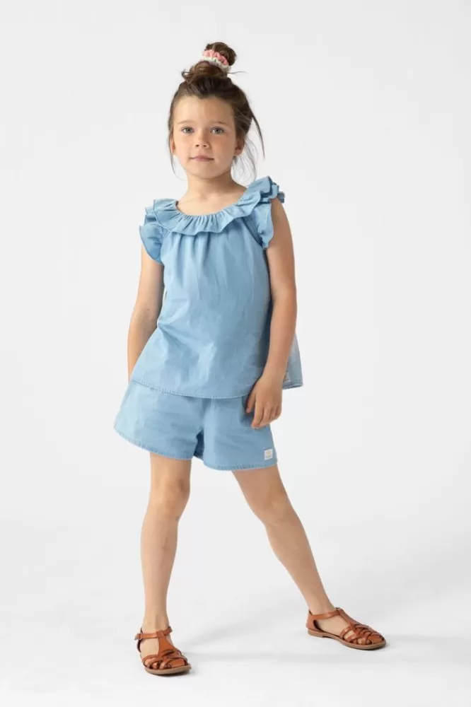 Kids * T-Shirts En Tops-E Denim Top Met Ruffles