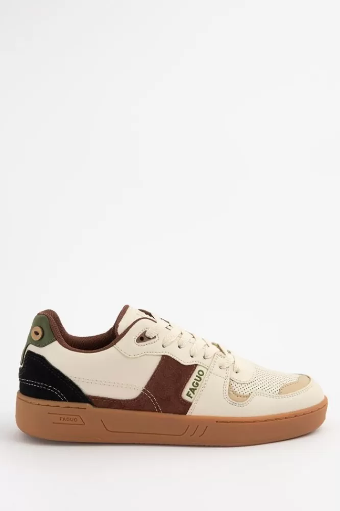 Heren Faguo Schoenen- Beige Sneakers Met Bruine Details