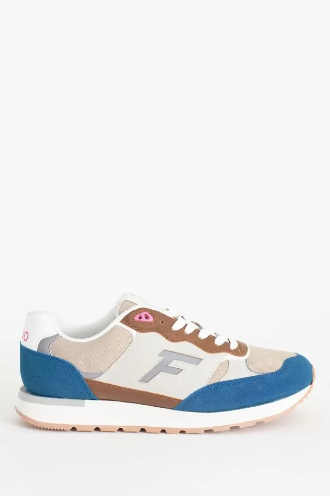 Heren Faguo Schoenen- Bruine Sneakers Met Blauw Detail