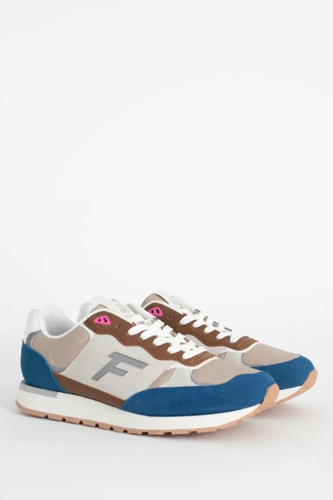 Heren Faguo Schoenen- Bruine Sneakers Met Blauw Detail