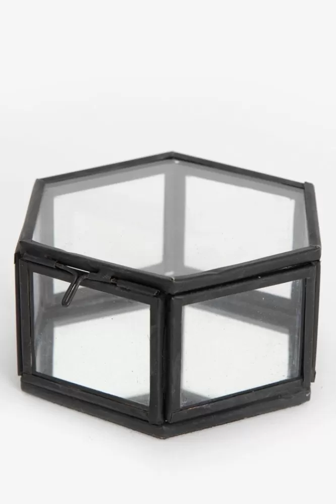 * Woonaccessoires-Glazen Box Hexagon Klein