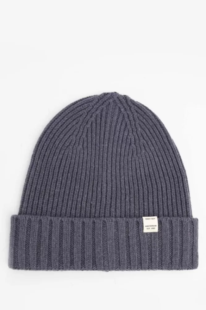 Heren * Mutsen-Grijsblauwe Lamswollen Beanie