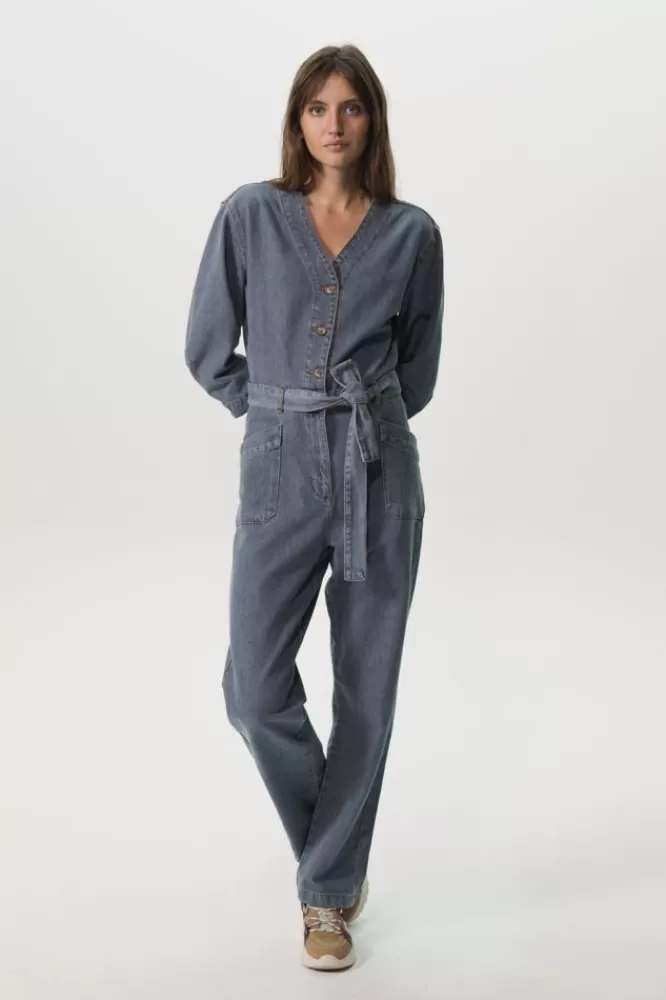 Dames Jumpsuits-GrijzeWashedDenimJumpsuit