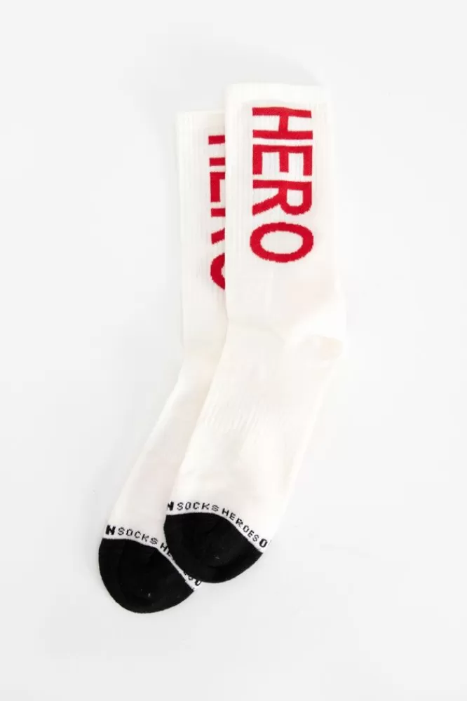 Heren Heroes on Socks Sokken- Witte Sokken Met Rode Print