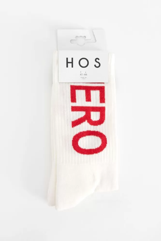 Heren Heroes on Socks Sokken- Witte Sokken Met Rode Print