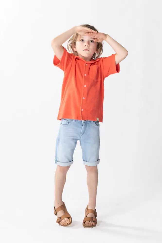 Kids * Broeken-Lichtblauwe Bleached Denim Shorts