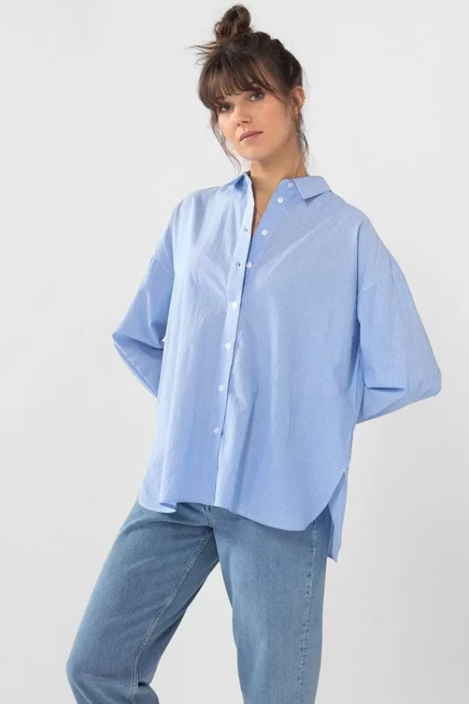 Dames Blouses-LichtblauweGestreepteOversizedBlouse