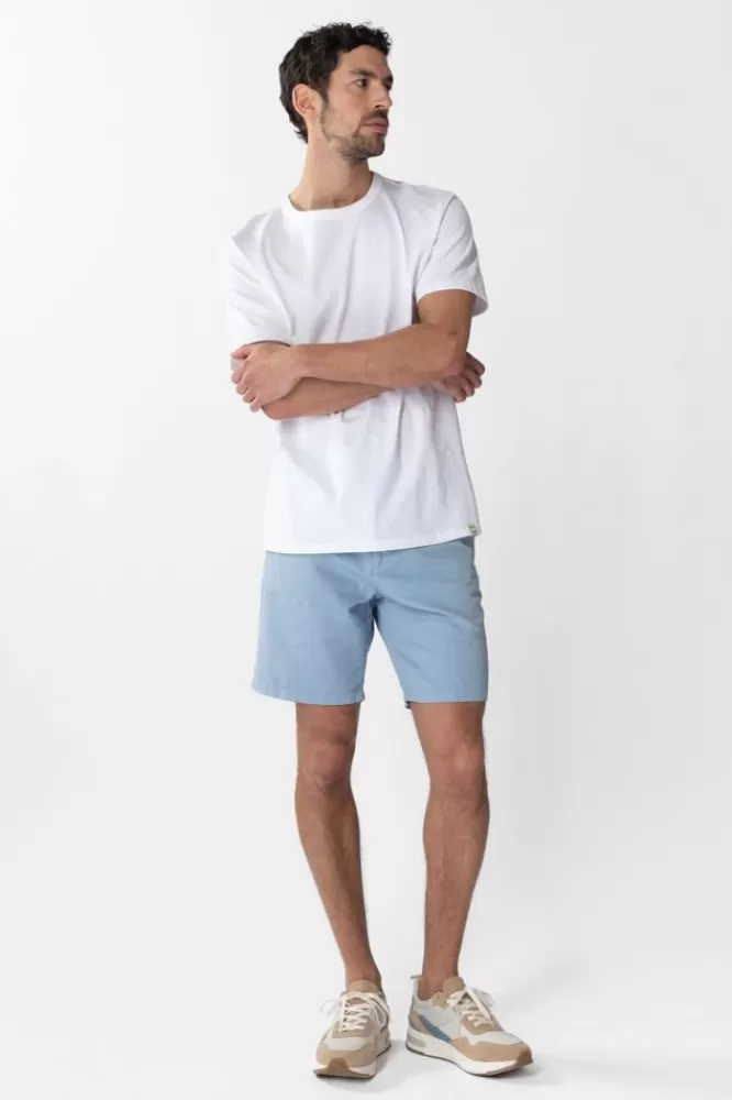 Heren * Broeken-Lichtblauwe Katoenen Chino Shorts