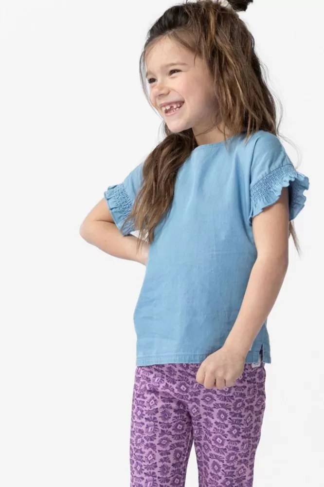 Kids * T-Shirts En Tops-Lichtblauwe Top Met Smock Detail