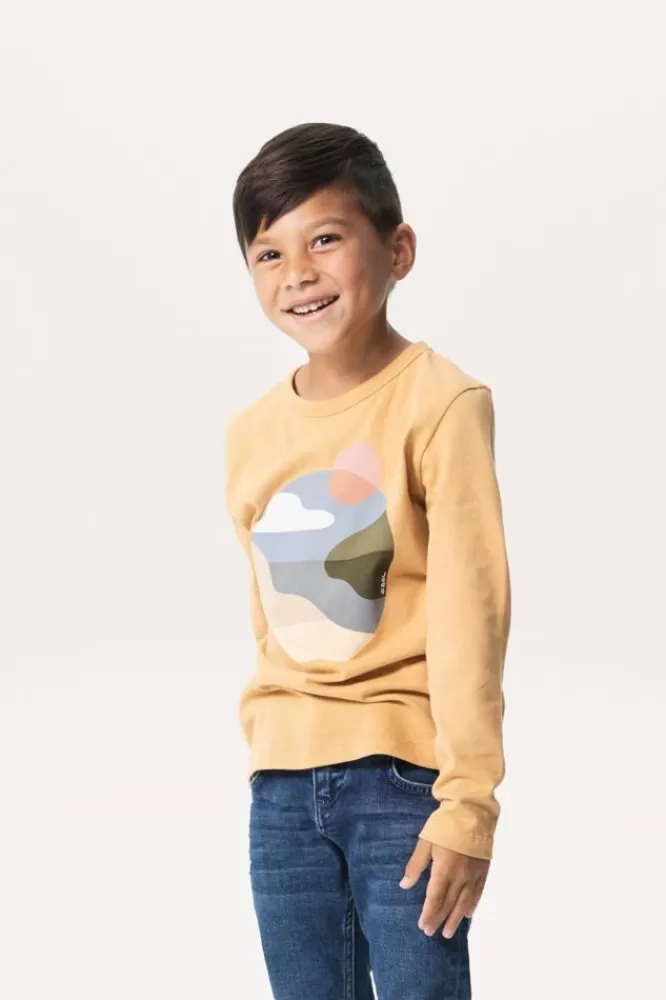 Kids * T-Shirts En Polo's-Lichtbruin Longsleeve T-Shirt Met Landschap Print