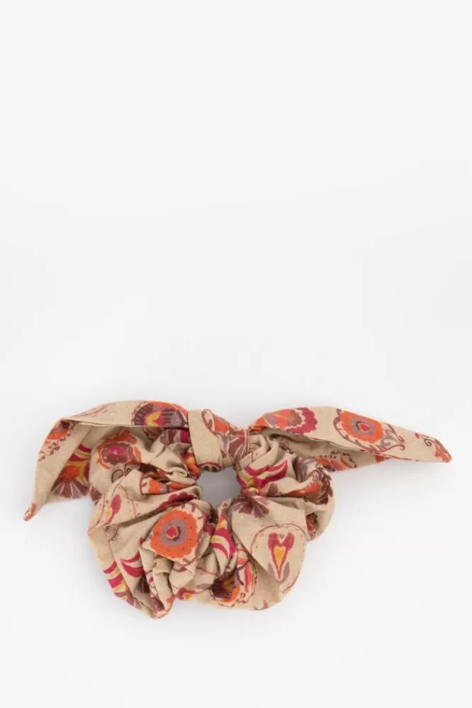 Kids * Accessoires-Lichtbruine Scrunchie Met Sjaaltje En Print