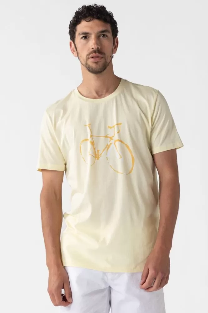 Heren * T-Shirts-Lichtgeel Katoenen T-Shirt Met Fiets