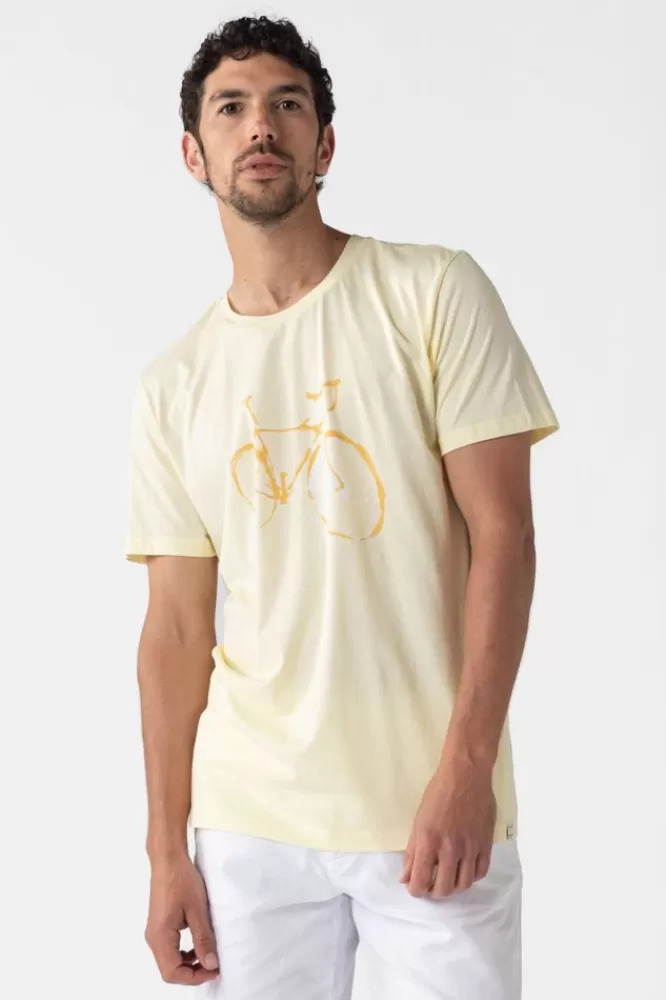 Heren * T-Shirts-Lichtgeel Katoenen T-Shirt Met Fiets